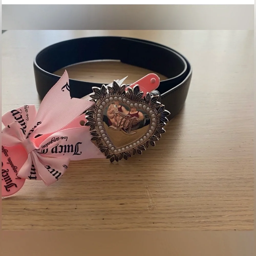 ❌SALE❌Juicy Couture Black Belt w/Silver Tone Pearl Heart Buckle Size S-XL45 in